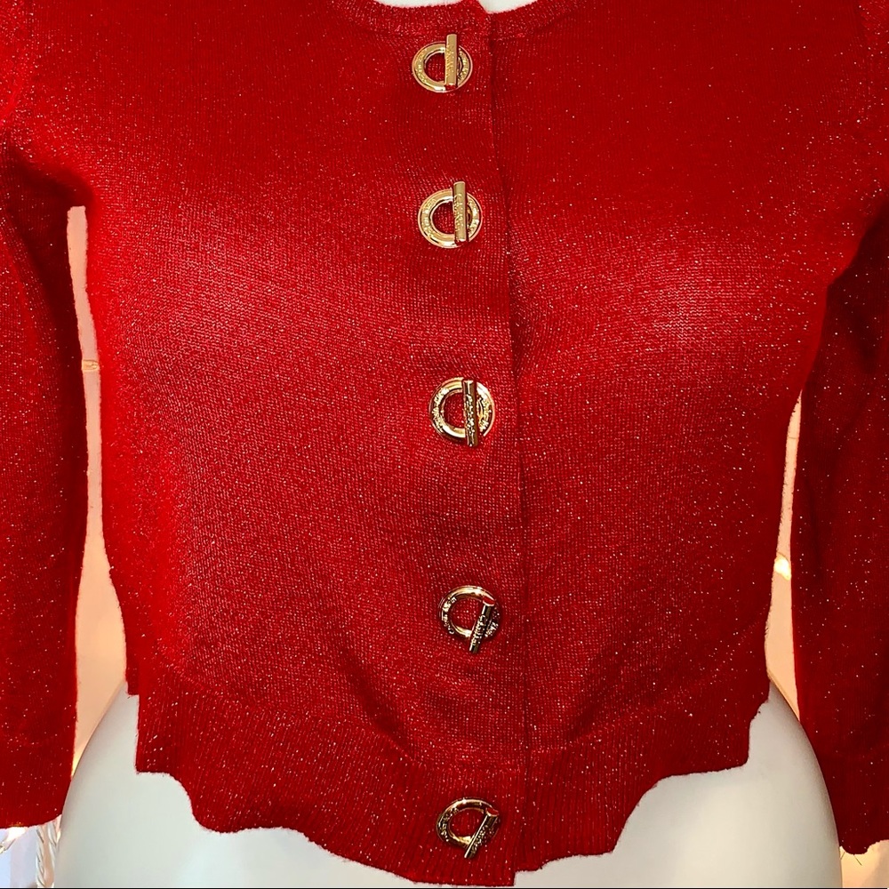 CALVIN KLEIN ⭐️ Red Shimmer & Sparkle Crop Sweater - Picture 3 of 9